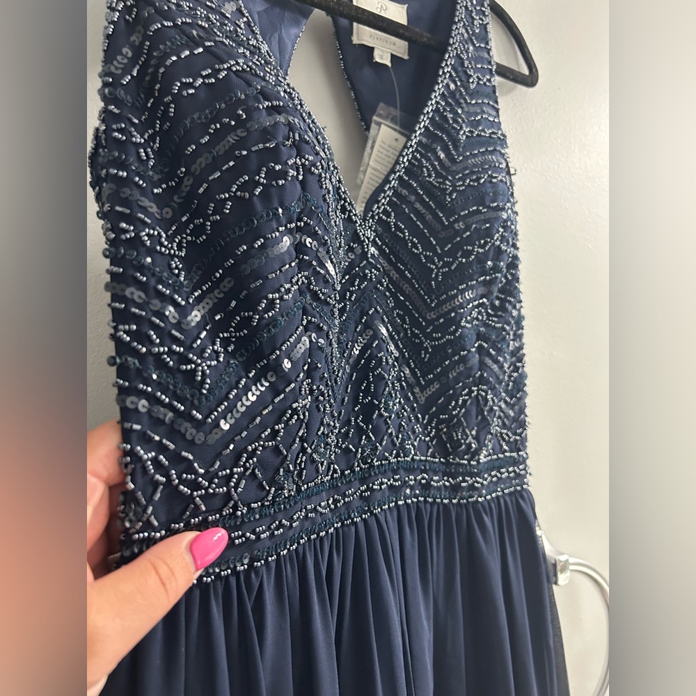 NWT ADRIANNA PAPELL PLATINUM navy event dress prom dress bridesmaid formal - Picture 6 of 17